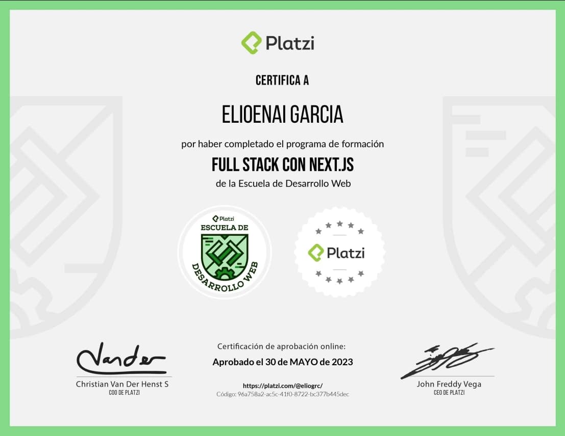 Certificate for Fullstack with Next.js